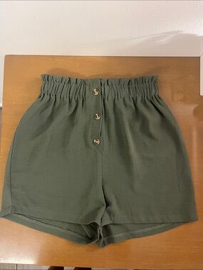 Moon & Stars Girls Olive Green Elastic-Waist Button-Front Shorts - Kids